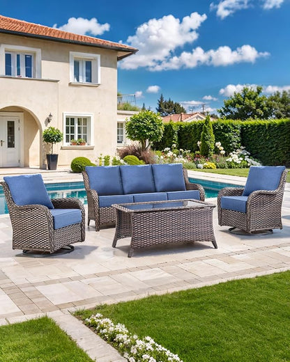 Luxury 22x24/22x25 6-Inch Outdoor Chair Cushions Set of 4 - Heavy Duty Water-Resistant Comfortable Cushion for Patio Furniture Dining Gliding Rocker Loveseat L-Shape Sofa - Navy Blue