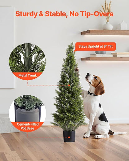 VEVOR Artificial Cedar Topiary Trees, 48 inch 2 Set Faux Pine Shrubs Plants, Fake Silk Tree Look Real, Easy Assembly for Decor Front Porch Outdoor Patio Garden Balcony Backyard Indoor Office