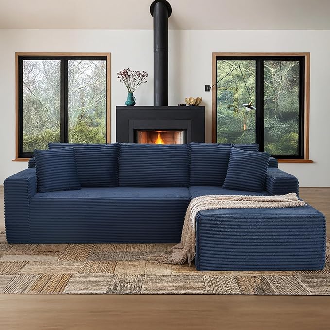 105" Sectional Couches for Living Room Cloud Couch Sofa with L-Shape Upholstered Boneless Couchs Modern Modular Sectional Couch with Chaise (Blue, 105''W Right Facing Chaise)