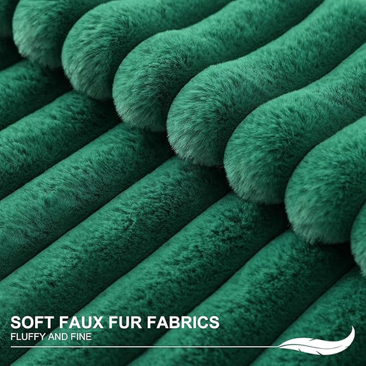 Pallene Faux Fur Plush Lumbar Christmas Throw Pillow Covers 12x20 Set of 2, Luxury Soft Fluffy Striped Decorative Pillow Covers for Sofa, Couch, Living Room, Christmas Green