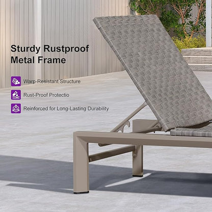 PURPLE LEAF Patio Chaise Lounge Rattan Chair Outdoor Pool Adjustable Recliner Wicker Lounger for Outside Woven Furniture Tanning Poolside Lounger Granite Gray