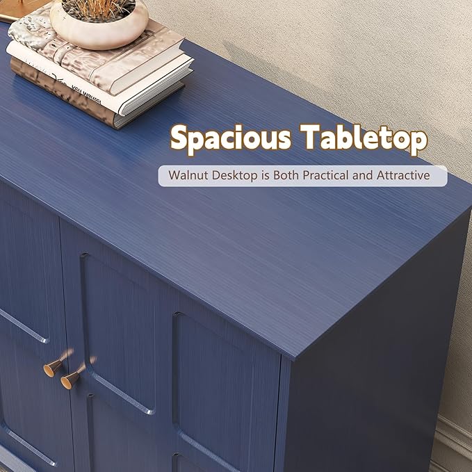 ARTPOWER Blue Sideboard Buffet Cabinet with Storage, Mid-Century Modern Storage Cabinet with 2 Doors and Adjustable Shelves, Accent Style Sideboard for Entryway, Dining Room, Living Room