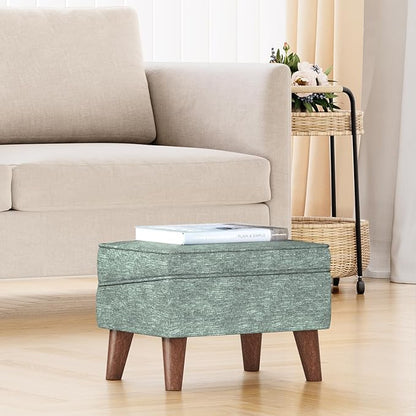 Small Footstool Ottoman, Footstool with Adjustable Lid, 11" Ottoman Foot Rest with Storage for Living Room, Bedroom, Couch, Enterway, Green