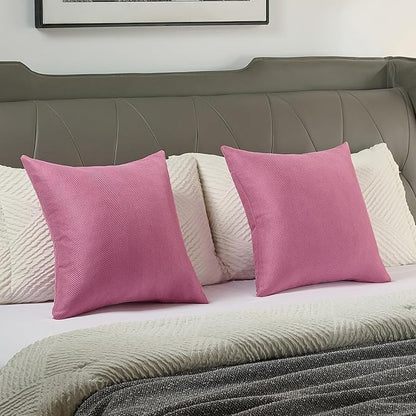 FUTEI Hot Pink Chenille Throw Pillow Covers 12x20 Inch Set of 2,Soft Wide Chevron Textured Lumbar Pillow Cases,Farmhouse Home Decor for Couch Bed Living Room