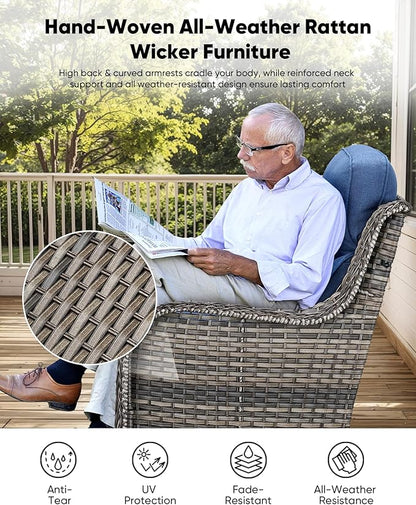 HUMMUH Wicker Patio Furniture Set 6inch Thick Cushion Deep Seat Outdoor Swivel Rocker Patio Chairs Set of 2 with Ottomans Conversation Set for Porch Garden Deck