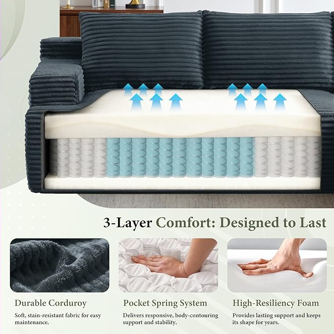 96''Sectional Couches for Living Room,Modern Modular Sectional Sofa,Upholstered Boneless Couch with Pockets,Comfy Cloud Couch with L Shaped Chaise (Dark Grey, 96''W Right Facing Chaise)