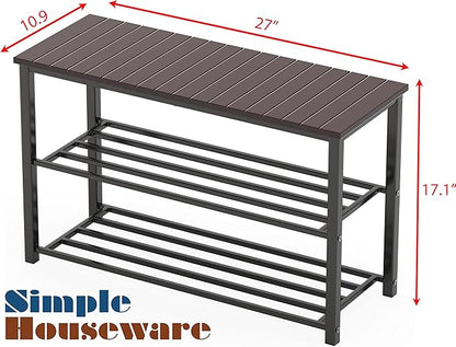 Simple Houseware Wood Top Shoe Storage Bench for Entryway, Dark Brown