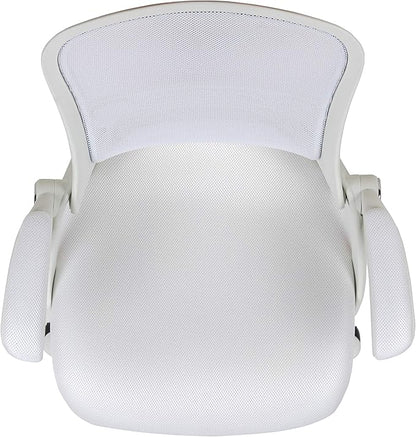 Flash Furniture Porter High-Back Swivel Office Chair with Adjustable Lumbar Support and Height, Ergonomic Mesh Desk Chair with Flip-Up Armrests, White