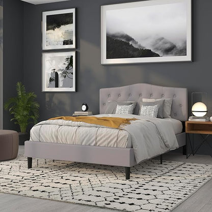 BizChair Arched Button Tufted Queen Size Headboard in Light Gray Fabric