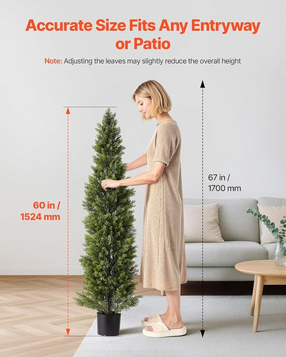 VEVOR Artificial Cedar Topiary Trees, 60 inch 2 Set Faux Pine Shrubs Plants, Fake Silk Tree Look Real, Easy Assembly for Decor Front Porch Outdoor Patio Garden Balcony Backyard Indoor Office
