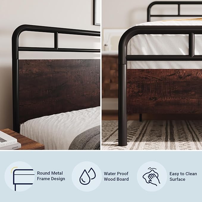 Allewie Queen Size Platform Bed Frame with Wooden Headboard and Footboard, Heavy Duty 13 Metal Slats Support, Under-Bed Storage, No Box Spring Needed, Noise Free, Easy Assembly, Mahogany