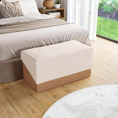 Seville Classics Cushioned Fabric Ottoman Hidden Storage Chest Footrest Chair, Padded Seat for Bedroom, Dorm, Loft, Living Room, Entryway, Hallway, Cork/Cream, 30" Bench