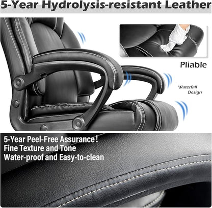 OUTFINE Office Chair Executive Office Chair Desk Chair Computer Chair with 5-Year hydrolysis-Resistant Leather Spring Cushion Ergonomic Support Tilting Function Upholstered in Bonded Leather Black
