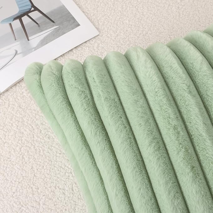 Pallene Faux Fur Plush Throw Pillow Covers 26x26 Set of 2, Luxury Soft Fluffy Striped Decorative Pillow Covers for Sofa, Couch, Living Room, Sage Green