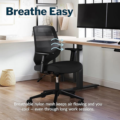 Vari Foundation Chair - Ergonomic Home Office Desk Chair + Adjustable Height, Tilt, and Armrests, Breathable Mesh, Lumbar Support - Swivel Rolling Task Chair for Office or Study (Black)