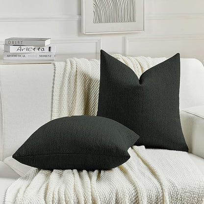 FUTEI Black Chenille Decorative Throw Pillow Covers 20x20 Inch Set of 2,Soft Cozy Faux Linen Textured Cushion Case,Farmhouse Home Decor for Couch Living Room