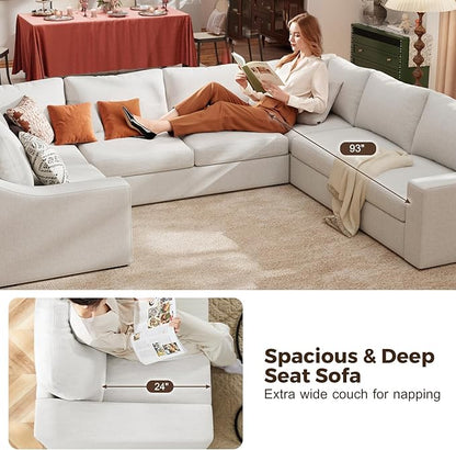 ABCASA U Shaped Sectional Sofa with Detachable Cover, Modular Couch for Living Room, Breathable Linen Fabric Corner Couch with 9 Seats, Ivory