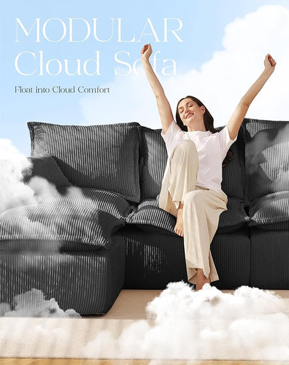 137" Comfy Cloud Couch with U-Shape Chaise & Deep Seat, Modular Sectional Sofa in a Box, Boneless Upholstered Couches for Living Room, No Assembly Required (Soft Corduroy, Gray)