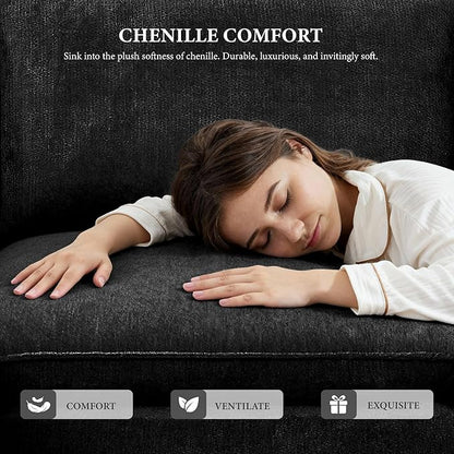 108" Sectional Couches for Living Room Boneless Couch Upholstered Cloud Couch Sectional Modular Sectional Sofa with L Shaped (Chenille-Black, 3 Seat+2 Ottoman)