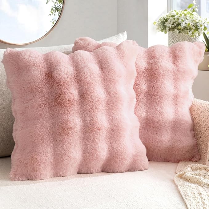 MIULEE Faux Fur Pillow Covers Thick Soft Plush Throw Pillows Luxury Home Decor for Couch Bed Bedroom Living Room Sofa,20x20 Inch Pack of 2 Light Pink