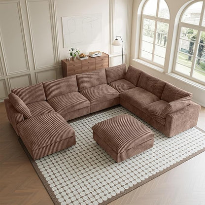 Cloud Modular Sectional Sofa Couch, 8 Seater Oversized Couch, 157.4" U-Shaped Convertible Couches with 2 Ottomans, Deep Sofa Couches for Living Room, Washable & Replaceable Covers, Brown
