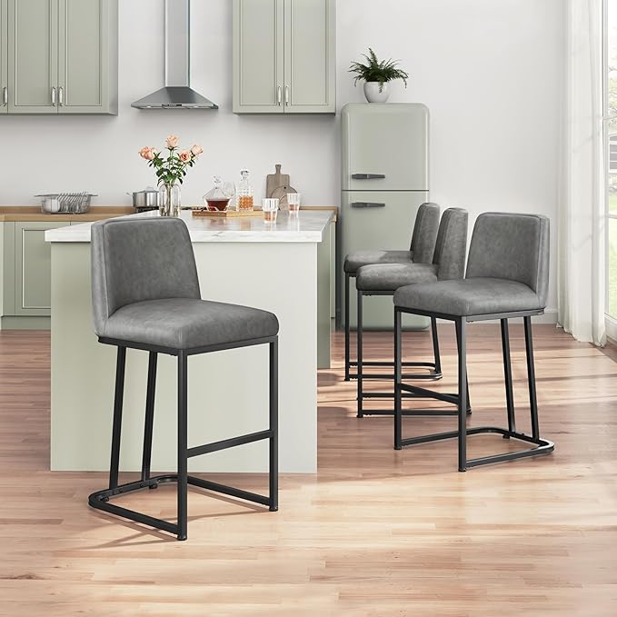 Yaheetech Counter Height Bar Stools 24'' Kitchen Bar Stools Set of 4 Upholstered Modern Island Chairs with Back and Metal Legs Farmhouse Bar Chairs for Kitchen Counter, Gray