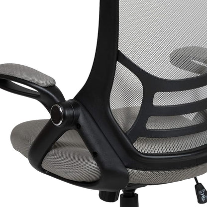 Flash Furniture Porter High-Back Swivel Office Chair with Adjustable Lumbar Support and Seat Height, Ergonomic Mesh Desk Chair with Flip-Up Armrests, Gray/Black
