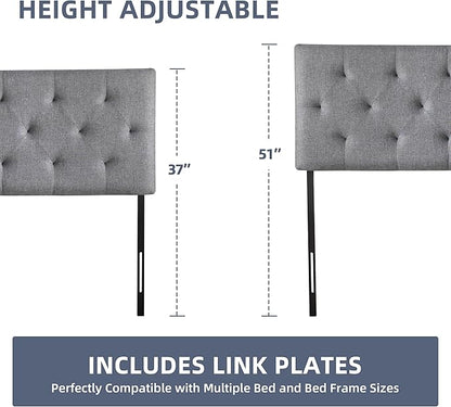 Linen Upholstered Headboard King Size, Modern Diamond Tufting Solid Wood Cali King Headboard Only, Adjustable Height from 37” to 51” Head Board, Bed Frame or Wall Mount Headboards, Light Grey