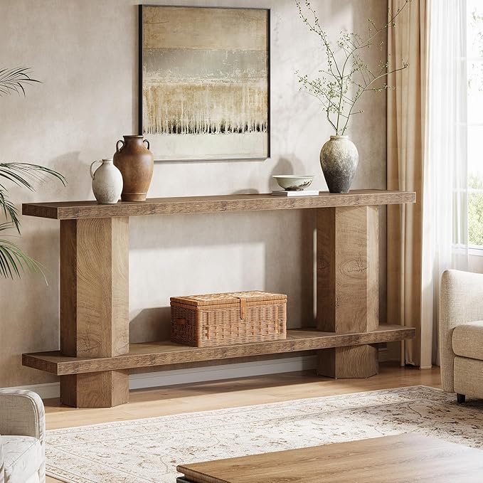 Tribesigns 71-Inch Long Console Table for Entryway, Wooden Sofa Table Behind Couch, for Living Room, Hallway, Foyer, Burlywood