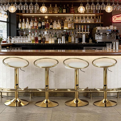 Bar Stools Set of 2, Adjustable Swivel Counter Height Barstools with Upholstered Seat, PU Leather Counter Stools for Bar, Kitchen Island, Dining Room, Gold