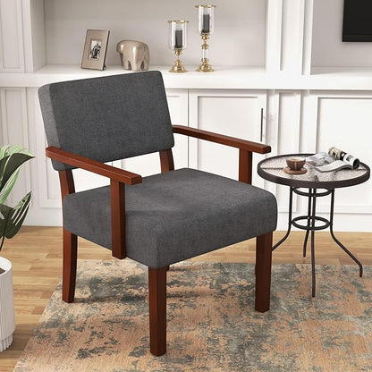 Giantex Modern Accent Chair Set of 2, Linen Living Room Arm Chair w/Soft Padded Seat & Backrest, Rubber Wood Frame, Mid Century Upholstered Reading Chair for Living Room, Bedroom, Reception, Grey