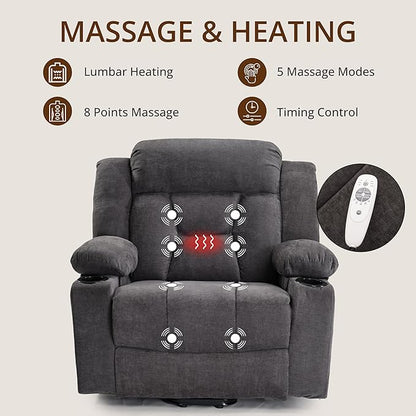 Dual Motor Power Lift Recliner for Elderly, Large Electric Lift Recliner with Massage and Heat, Cup Holders, Side Pocket, Fabric(Dark Grey)