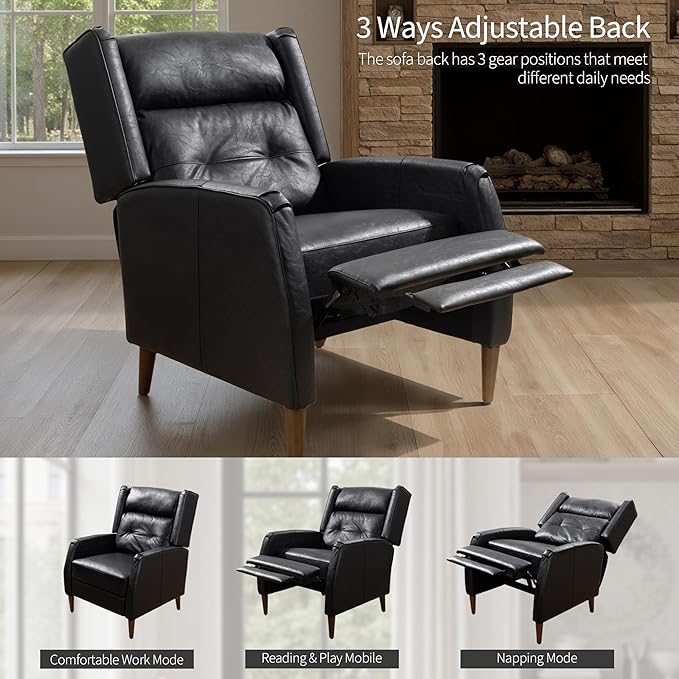 Art Leon Modern Accent Chair - Faux Leather Armchair with Ottoman Single Lounge Side Chair for Bedroom Living Room Mid Century Modern Chair with Adjustable Backrest, Black