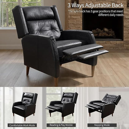 Art Leon Modern Accent Chair - Faux Leather Armchair with Ottoman Single Lounge Side Chair for Bedroom Living Room Mid Century Modern Chair with Adjustable Backrest, Black