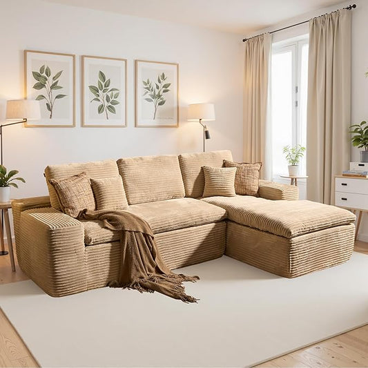 106" Oversized Couch Sofa, L Shape Couches for Living Room, No Assembly Required Corduroy Sectional Sofas with Right Facing Chaise for Home Apartment