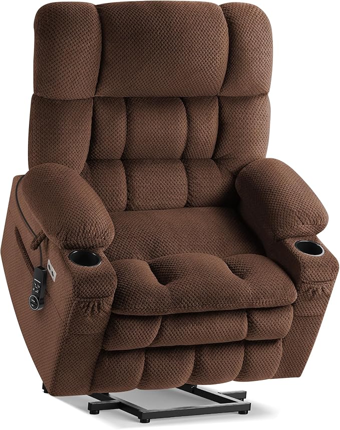 Tami Tami Dual Motor Power Lift Chair Recliner for Elderly with Massage and Heat, Infinite Position Electric Lift Recliner with Adjustable Headrest, USB (T6015 - Plush Fabric, Brown, Oversized)