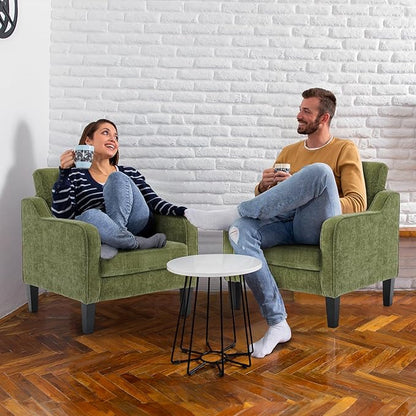 VINGLI Accent Chairs Set of 2 Living Room Chairs Olive Green Reading Chair for Bedroom Scooped Arm Chair Mid Century Modern Accent Chairs Upholstered Comfy Chair for Apartment, Waiting Room