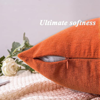 GAWAMAY Decorative Square Throw Pillow Covers 22"x22" Inch Set of 2, Super Soft Chenille Pillows Farmhouse Fall Pillowcase for Living Room Bedroom Sofa Couch Cushion Cover Burnt Orange 55x55cm