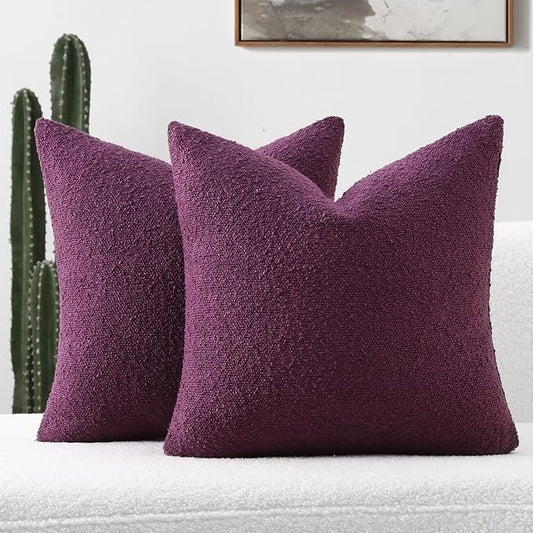 FUTEI Pack of 2 Purple Decorative Throw Pillow Covers 16x16 Inch Soft Cozy Solid Boucle Textured Cushion Case,Modern Home Decor for Couch Bed Living Room
