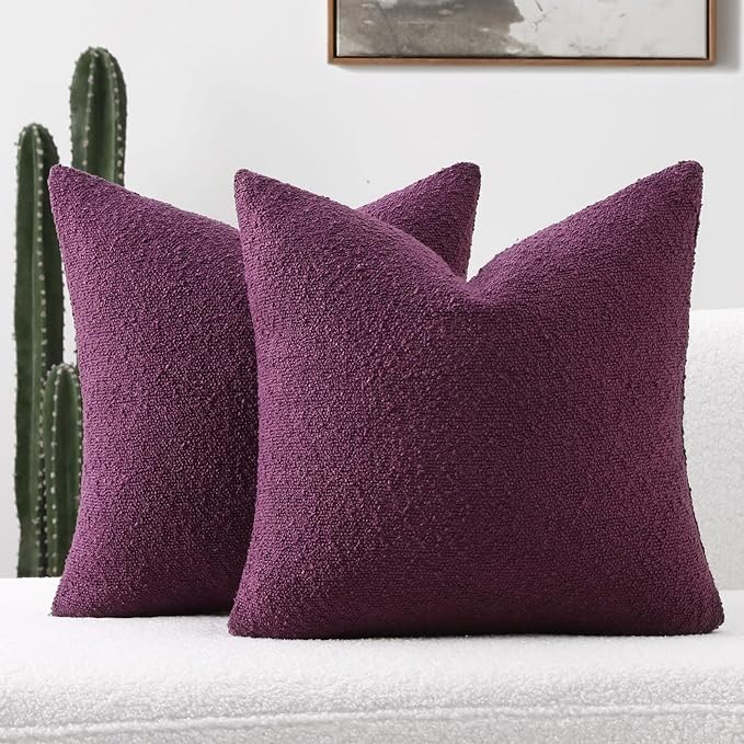 FUTEI Pack of 2 Purple Decorative Throw Pillow Covers 20x20 Inch Soft Cozy Solid Boucle Textured Cushion Case,Modern Home Decor for Couch Bed Living Room