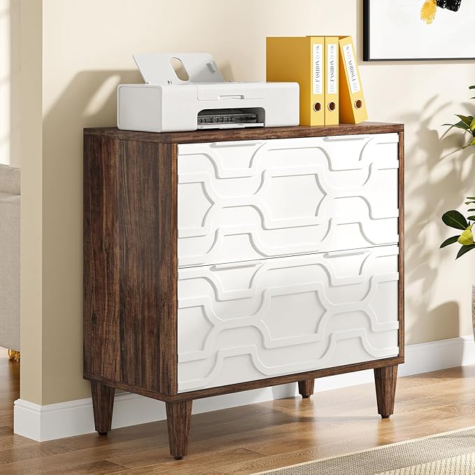 Tribesigns 2-Drawer File Cabinet, Lateral Filing Cabinet for A4/Letter/Legal Size, Office Storage Cabinet, Printer Stand with Storage Drawer for Home Office, White and Brown