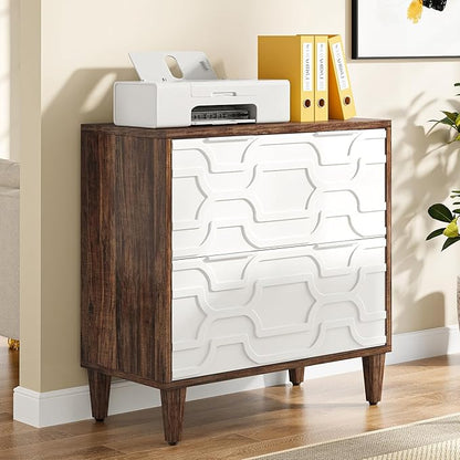 Tribesigns 2-Drawer File Cabinet, Lateral Filing Cabinet for A4/Letter/Legal Size, Office Storage Cabinet, Printer Stand with Storage Drawer for Home Office, White and Brown