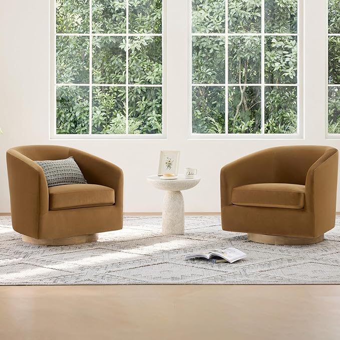 CHITA Swivel Accent Chair, FSC Certified Upholstered Velvet Barrel Chair for Living Room, Fully Assembled, Sand