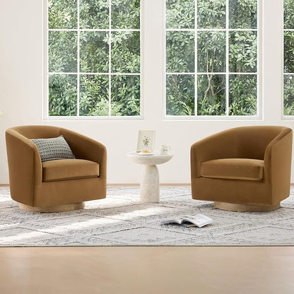 CHITA Swivel Accent Chair, FSC Certified Upholstered Velvet Barrel Chair for Living Room, Fully Assembled, Sand