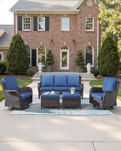 Pop 22x25/22x24 Outdoor Replacement Cushions - 1 Set High Back Deep Seat Patio Furniture Pillows for Rattan Dining Swivel Rocking Chairs Loveseat Couch Sectional Sofa - Navy Blue/Classic