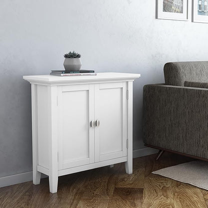 SIMPLIHOME Redmond SOLID WOOD 32 inch Wide Transitional Low Storage Cabinet in White for the Living Room, Entryway and Family Room
