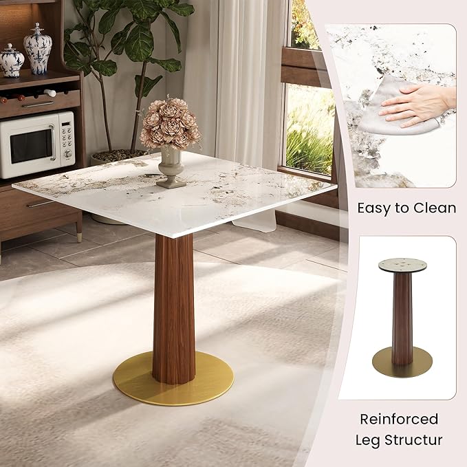 Sintered Stone Square Office Table - Meeting Desk for Small Offices (Dark Brown Leg and Pandora Top, 1 Table Only)