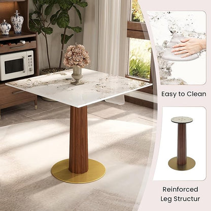 Sintered Stone Square Office Table - Meeting Desk for Small Offices (Dark Brown Leg and Pandora Top, 1 Table Only)