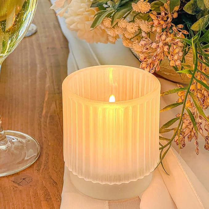 Kate Aspen Vintage Fluted Frosted Glass Tealight Votive Candle Holders (Set of 6), Rustic Decor, Boho Decorations, Shelf Decoration, Classic Look | Perfect Hostess Gift | (Pack of 6)