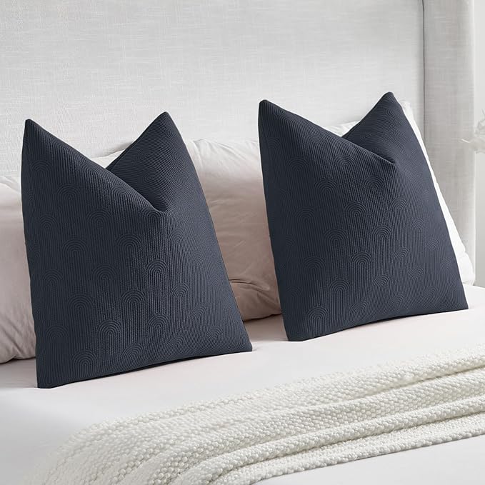 FUTEI Navy Blue Chenille Decorative Throw Pillow Covers 22x22 Inch Set of 2,Soft Cozy Striped Geometric Patterns Cushion Cases,Modern Home Decor for Couch Bed Living Room